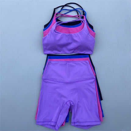 Summer Sports Shorts Set Soft Naked Tight Yoga Shorts Back Hollow Cross Underwear Yoga Set