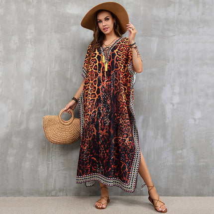 European and American new polyester printed beach dress loose bikini swimsuit cover shirt seaside vacation sun protection shirt for women