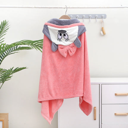 Baby can wear hooded bath towel cartoon coral fleece children's bathrobe autumn and winter newborn baby padded Cape wholesale