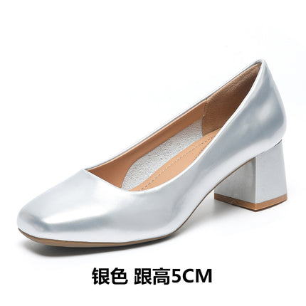Work Shoes Women's Black Long-standing Not Tired Feet Summer Patent Leather Soft-soled Comfortable Work Professional Middle Heel Thick Heel Single-layer Shoes Women
