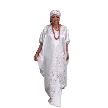 Foreign trade African ethnic clothing women's clothing dress quality loose batwing sleeve dress robe with headscarf