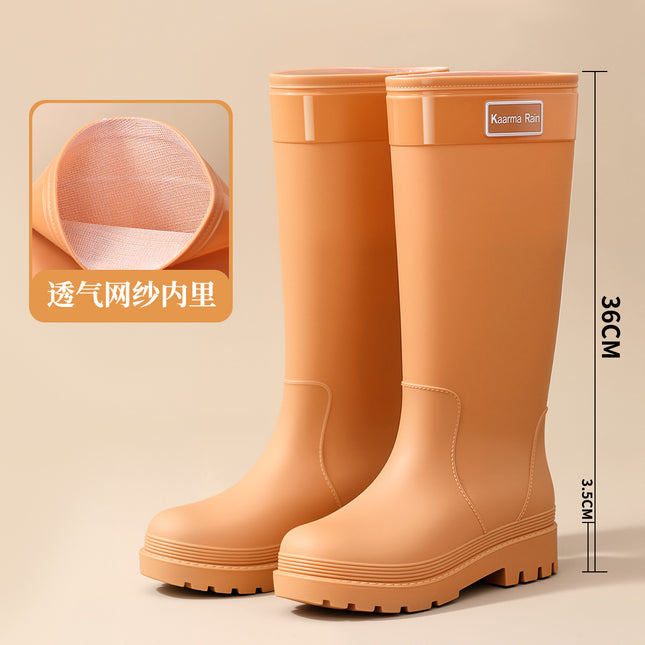 Pink High-Heeled Women's Rain Boots, cm High-Top Light-Colored Boots, Fashionable Women's Rubber Shoes, Sweet and Sassy Long Rain Boots, Water Boots