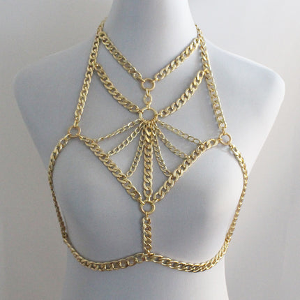 European and American Cross-border Jewelry Women's Punk Style Metal Aluminum Chain Chest Chain Personalized Dance Performance Clothing Accessories Body