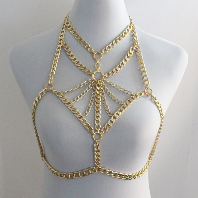 European and American Cross-border Jewelry Women's Punk Style Metal Aluminum Chain Chest Chain Personalized Dance Performance Clothing Accessories Body