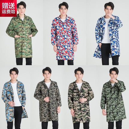 New Blue Coat Long Work Clothes for Men and Women Chefs Camouflage Jacket Dust-proof Warehouse Transportation Clothes Labor Protection Clothes Set Tooling