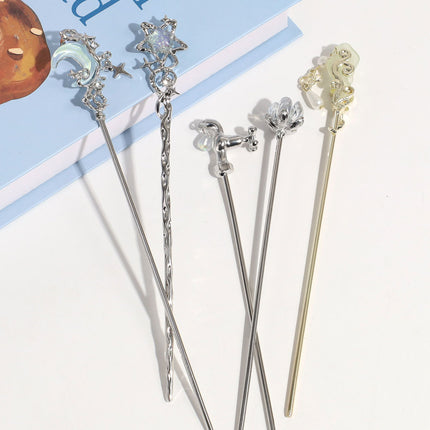 New Chinese Style Elegant Crystal Magic Wand Star Moon Hairpin Creative Faucet Auspicious Cloud Lotus Hairpin Hair Accessories