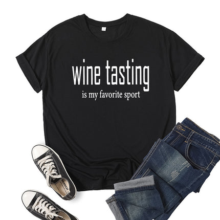 in stock foreign trade cross-border WINE TASTING wine printed short sleeve round neck T-shirt European and American men's and women's top loose
