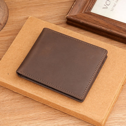 Crazy Horse Leather Wallet Men's Short Wallet Carbon Fiber Genuine Leather Amazon Source Anti-theft Brush Men's Cowhide Card Holder