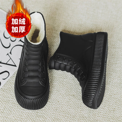Cross-Border Rain Boots, Winter Velvet Warm Water Shoes, Women's Fashionable Short Rain Boots, Car Wash Kitchen Non-Slip Waterproof Rubber Shoes