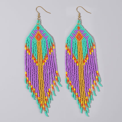 Cross-Border European and American Colorful Seed Bead Earrings, Niche Ethnic Style Handmade Earrings, Woven Long Tassel Trendy Personality Style
