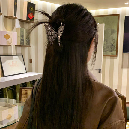 Ins Cold Style Liquid Butterfly Metal Grab Hair Clip 2024 New Shark Clip High-grade Hair Accessories Women's Hair Clip
