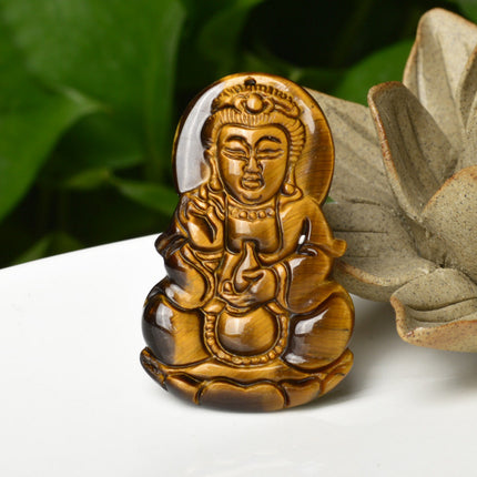 Couple's Pixiu Pendant Tiger Eye Stone Guanyin Buddha Guan Gong Ping An Buckle Pendant Yellow Tiger Eye Stone Pendant Supply Straight Hair