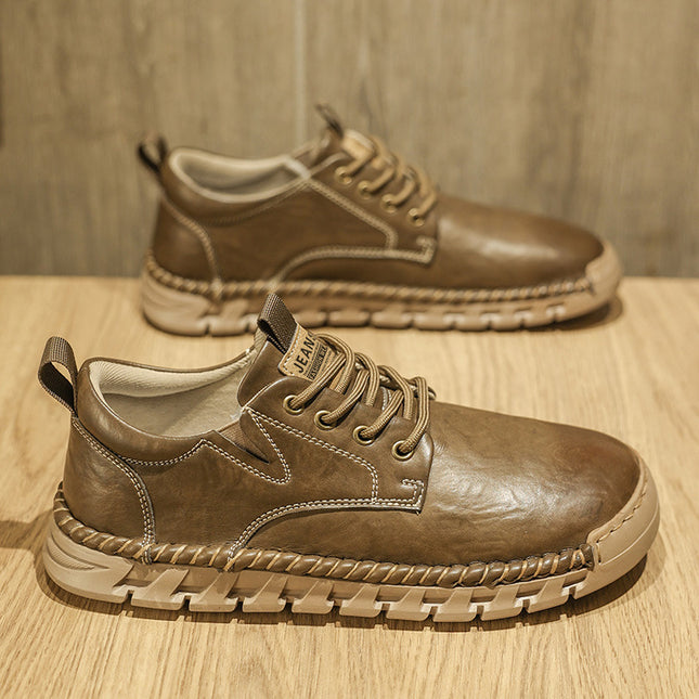 Men's Shoes Winter New Style Business British Style Casual Leather Shoes Men's Handmade Soft Sole Lace-Up Thick Sole Non-Slip Loafers