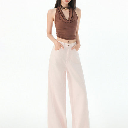 Green and Pink Dopamine Jeans for Women 2025 New High-Waisted Slimming Loose Wide-Leg Versatile Floor-Length Casual Pants