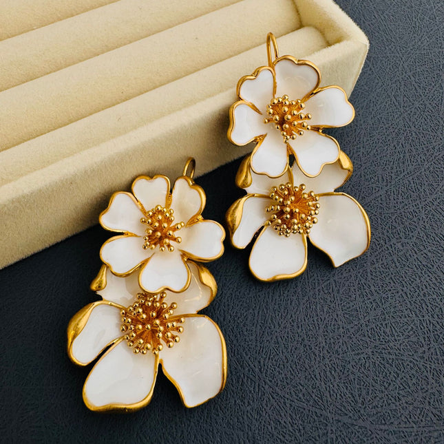 Oscar European and American Mid-Century Style Long Enamel Drip Glaze Flower Earrings for Women High-End Niche Design Ear Hooks