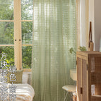 Width 140*height 100cm / Square hollow stripes-green-curtains-rods (yellow tassels)