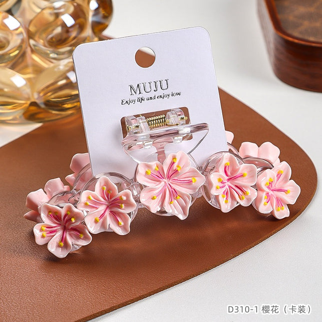[Card Pack] Sweet Flower Clip Women's Back of Head Shark Clip Holiday Style Super Fairy Cherry Blossom Hair Clip Hair Accessory