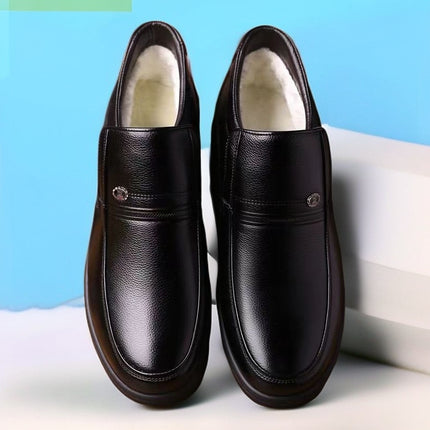 2025 New Dad Shoes Non-Slip Elderly Leather Shoes High-Top Cotton Shoes Men's Winter Middle-Aged and Elderly Winter Warm Cotton Boots