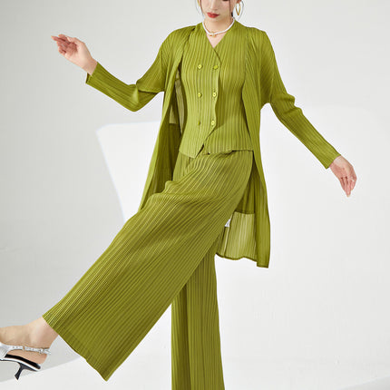 Fashionable Suit for Women, High-End Three-Piece Set, High-End Temperament, Commuting Design, Pleated Miyake Outfit, Complete Set
