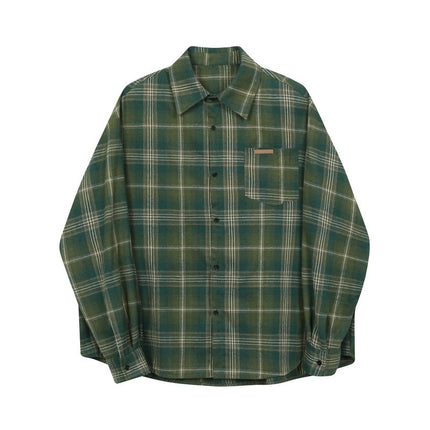 Trendy Two-Tone Brushed Plaid Shirt for Men and Women, Spring Vintage American Style Loose Casual Long-Sleeve Shirt, Couple's Jacket