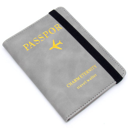 Rfid Anti-Magnetic Passport Holder Amazon Passport Book English Foil Stamping Ticket Holder Multi-Card Slot Elastic Band Passport Cover Leather
