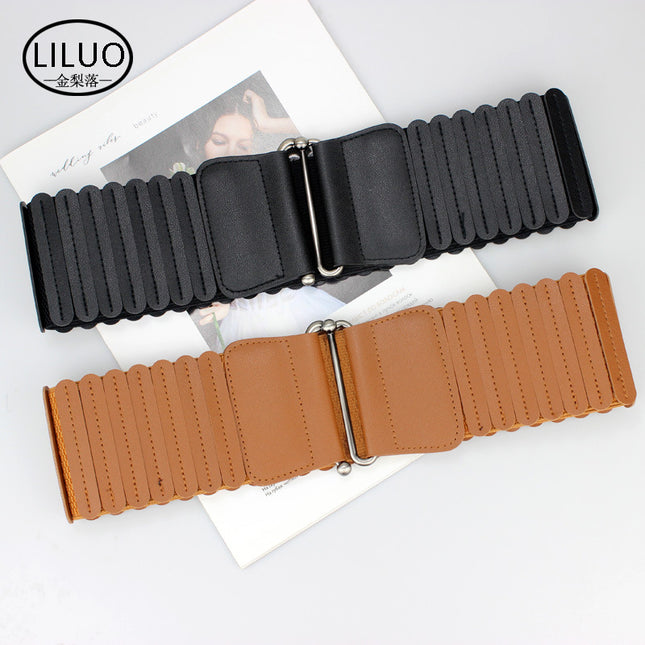 Women's Wide Black Elastic Waist Belt Simple Decoration with Dress Sweater down Jacket Coat Belt Wholesale