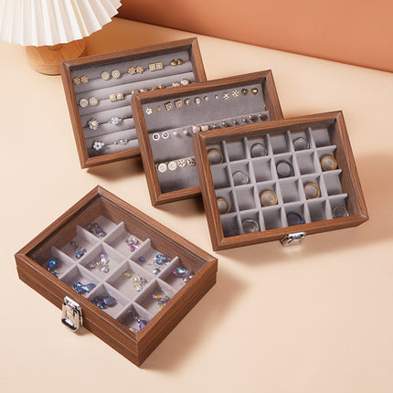 Black Walnut Wood Grain Dustproof Jewelry Box with Lid Bracelet Bracelet Ring Earrings Necklace Box Jewelry Storage Box