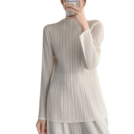 Miyake Basic Pleated Top Women's Long-sleeved Autumn New Pressed-Fold Texture High-end All-match T-shirt Base Shirt