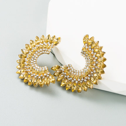 Europe and the United States cross-border geometric semicircular alloy diamond earrings women's fashion new earrings high sense wholesale in stock