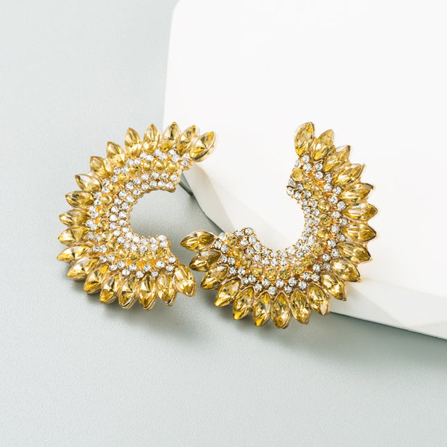 Europe and the United States cross-border geometric semicircular alloy diamond earrings women's fashion new earrings high sense wholesale in stock