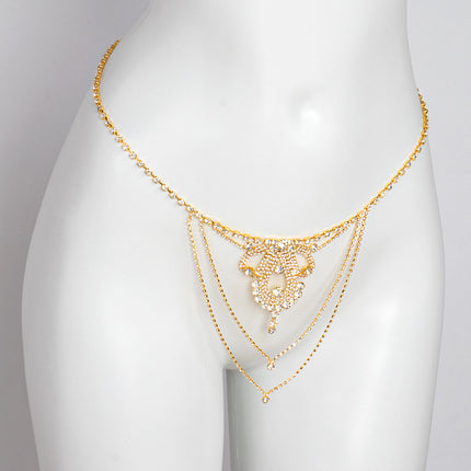 European and American sexy waist chain luxury super flash rhinestone underwear nightclub water drop thong bikini body chain