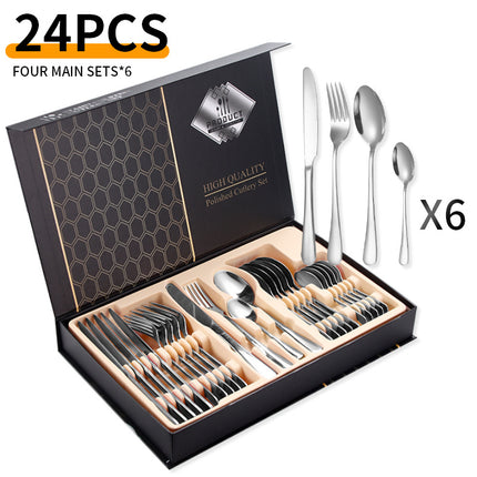 Cross-border Amazon stainless steel tableware 24 pieces suit Western tableware steak knife fork spoon gift box tableware suit