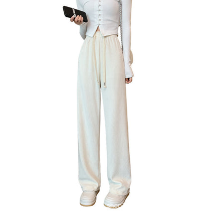 Autumn and Winter European cotton velvet loose knitted wide-leg pants 2023 new casual pants high waist draping mop straight women's pants