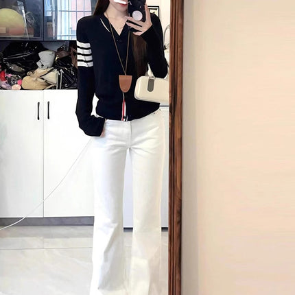 Plus-Size White Flared Jeans for Women, Spring, Autumn, Summer, High-Waisted, Slimming, Floor-Length, Bootcut Pants for Curvy Figures