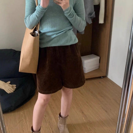 Highly Recommended Green Pullover Knit Sweater for Women in Autumn, Color-Blocking Slim-Fit Sweater for Layering and Commuting