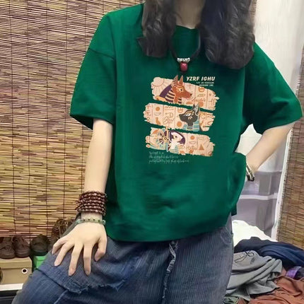 2025 New Fashion Brand Pure Cotton Short-sleeved T-shirt Women's Summer Explosions American-style plus size Women's Loose Shoulder Half Sleeve