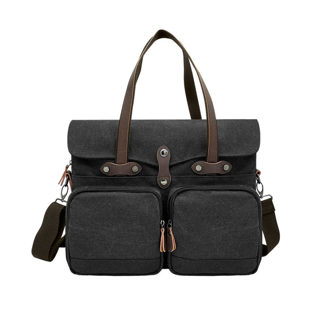 Handheld Briefcase Camera Bag Men's Single Shoulder Crossbody Bag Travel Crossbody Laptop Bag Canvas with Crazy Horse Leather Vintage
