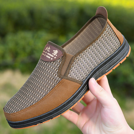 Mesh Shoes Men's Summer Breathable Mesh Shoes Middle-Aged and Elderly Soft-Soled Cloth Shoes Summer Slip-On Non-Slip Sole Dad Shoes
