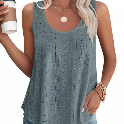 Amazon Independent Station European and American Foreign Trade Cross-border Women's Summer Crewneck Vest T-shirt American Size Needle-eye Sleeveless Top