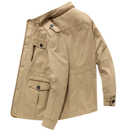 Cotton Jacket Men's Spring and Autumn Casual Loose plus size Medium and Long Army Green Workwear Jacket Multi-bag Price Controlled 148