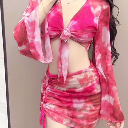 Bikini Four-Piece Set, Women's Split Bikini Swimsuit, 2026 New Style, Conservative Long-Sleeved, Body-Covering, Slimming Swimwear for Women