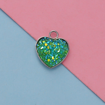 Cross-border 13MM peach heart-shaped stainless steel starry pendant bottom mop resin starry DIY jewelry accessories