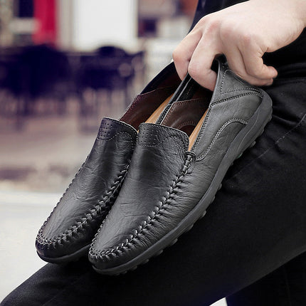 Doug Shoes Men's Genuine Leather Casual Shoes Summer Breathable Soft Bottom Driving Cowhide Slip-on Lazy Shoes for Business All-Match