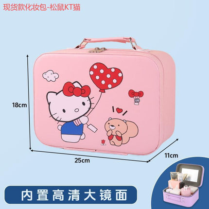 Leather Ready-Made Cartoon Makeup Case with Mirror, Makeup Bag with a High-End Feel, Multifunctional Storage Bag, Large Capacity Wholesale