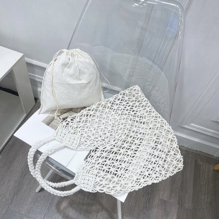 Cross-border new straw shoulder Women's bag large capacity bohemian cotton rope portable hollow woven beach bag