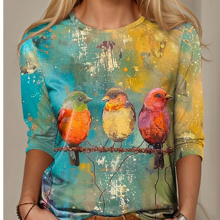 Cross-Border European and American 2025 New Autum Amazon Long-Sleeved Round Neck Casual Fashion Printed Pullover Tops for Women