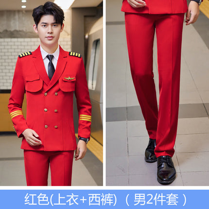 Autumn and winter men's and women's double-breasted suit suit performance clothing Aviation captain uniform property hotel security work clothes men