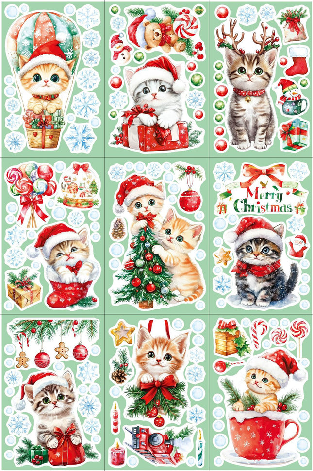 Cross-border New Cute Christmas Cat Balloon Gift Snowflake Glass Stickers Christmas Shopping Mall Glass Door Decorative Stickers