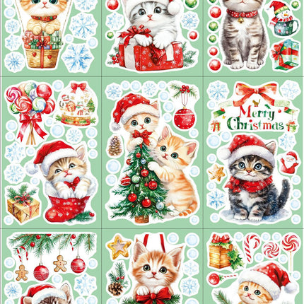 Cross-border New Cute Christmas Cat Balloon Gift Snowflake Glass Stickers Christmas Shopping Mall Glass Door Decorative Stickers