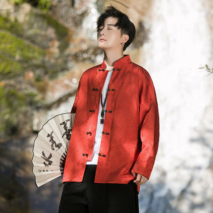Shake fast live Tang suit shirt explosions 2025 spring and autumn men's ice silk Chinese buckle Tang suit Han suit jacket coat